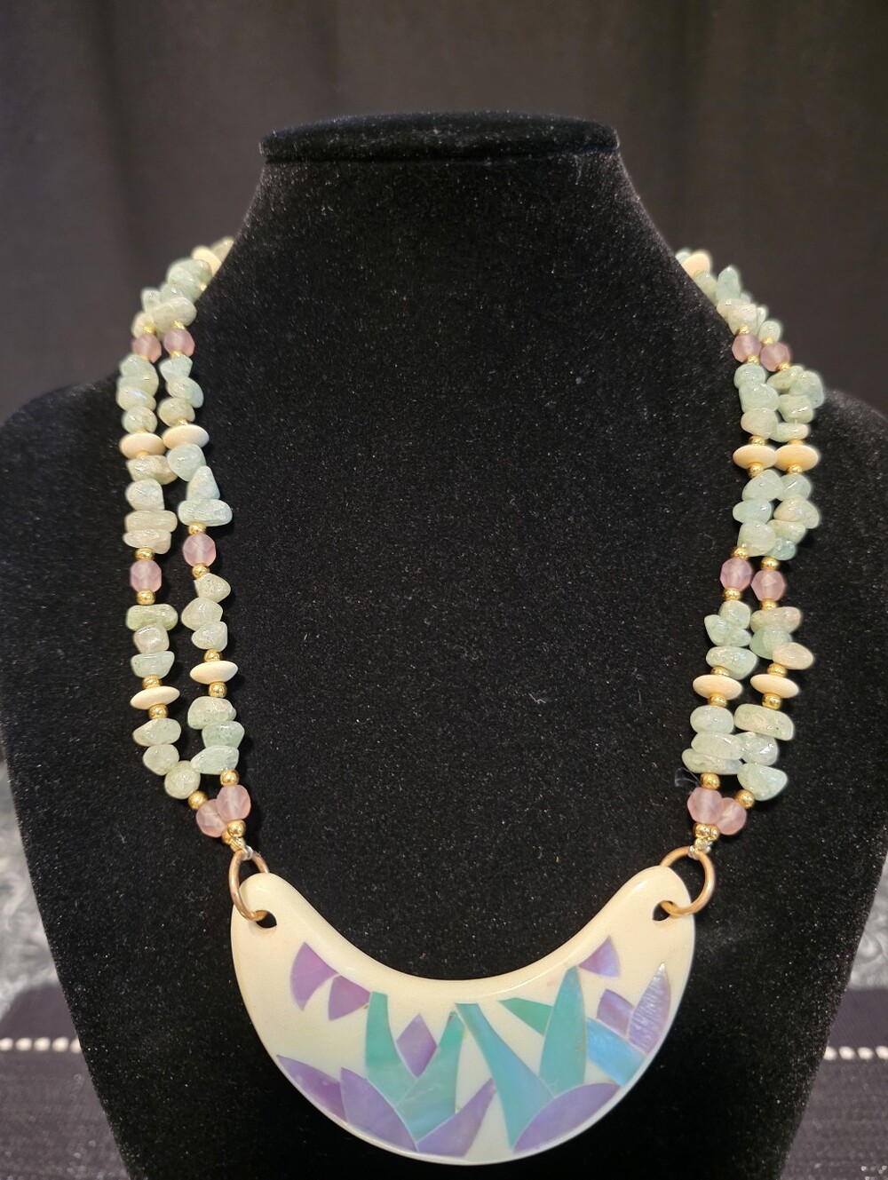 Lee Sands Cresent Inlay Green Adventurine MOP Necklace